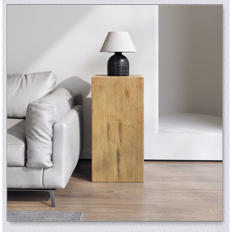 Table de bout en bois à colonne carrée MGO H33,75, finition vieillie pour l'intérieur et l'extérieur