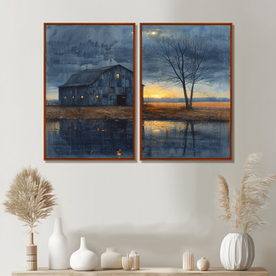 Winter Blue Barn Fading Light II - Barn Large Canvas Prints 2 Pieces