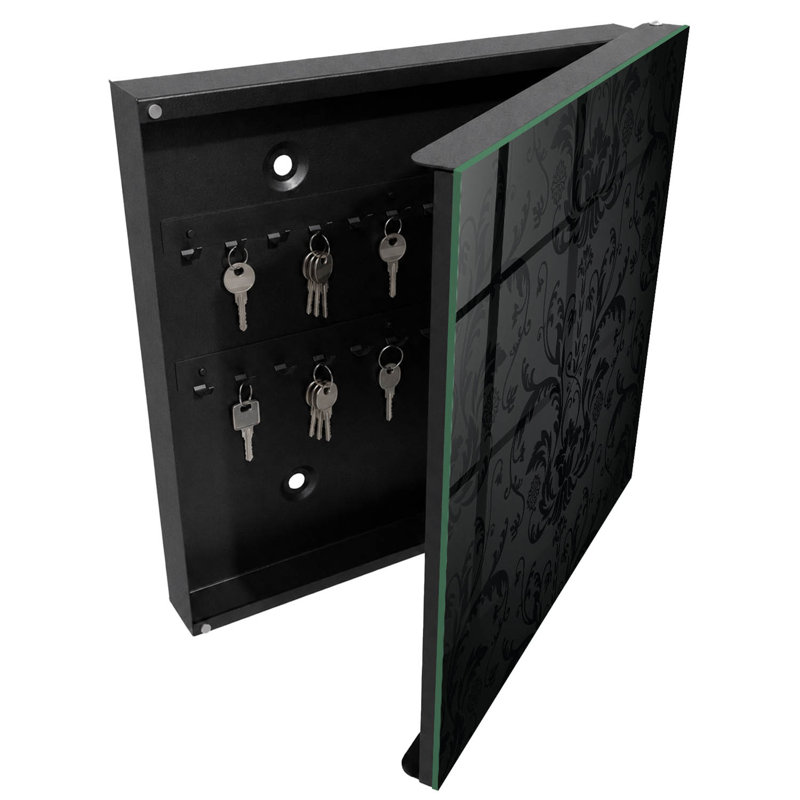 Key box, Opens to the right, 30x30x5, Black, A delicate black and gray pattern with a floral note, 