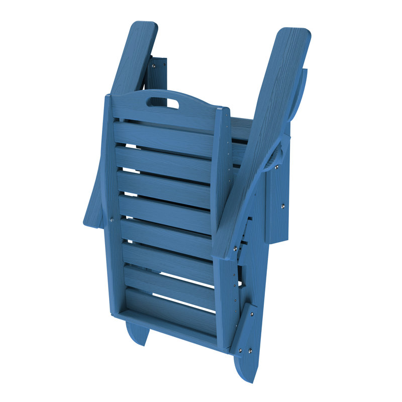 Firepit Chairs Wood Texture Foldable Adirondack Chair With Ottoman, Blue