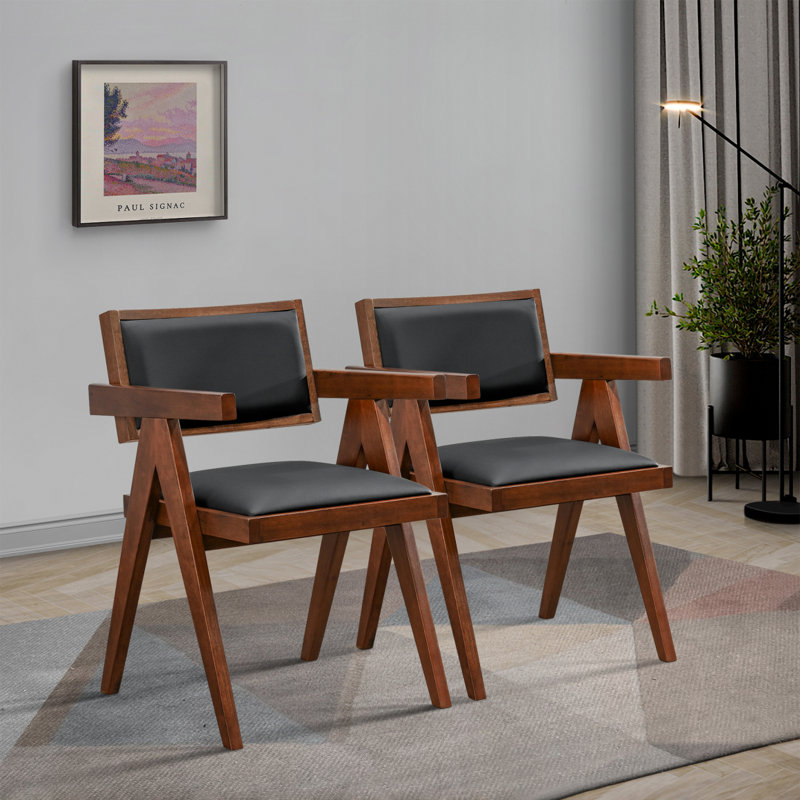 Ensemble de 2 chaises de salle à manger en cuir vegan noir Athena