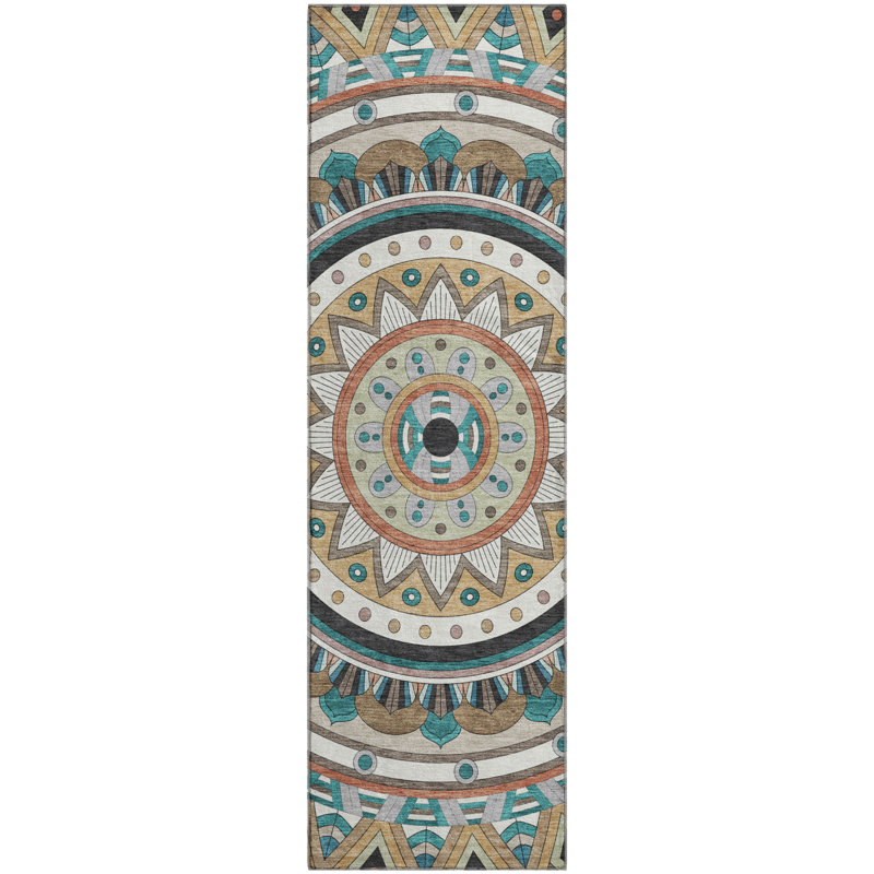 Premium Machine Washable Mayfield Geometric Rug, 2'3" x 7'6" Runner, Taupe