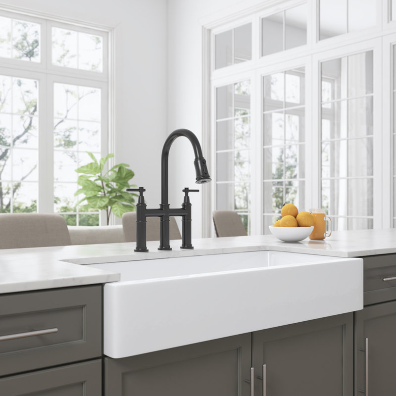 White Undermount Apron Sink, Ceramic Deep, Single Bowl Kitchen, And Stain-, Deep Undermount, Farm