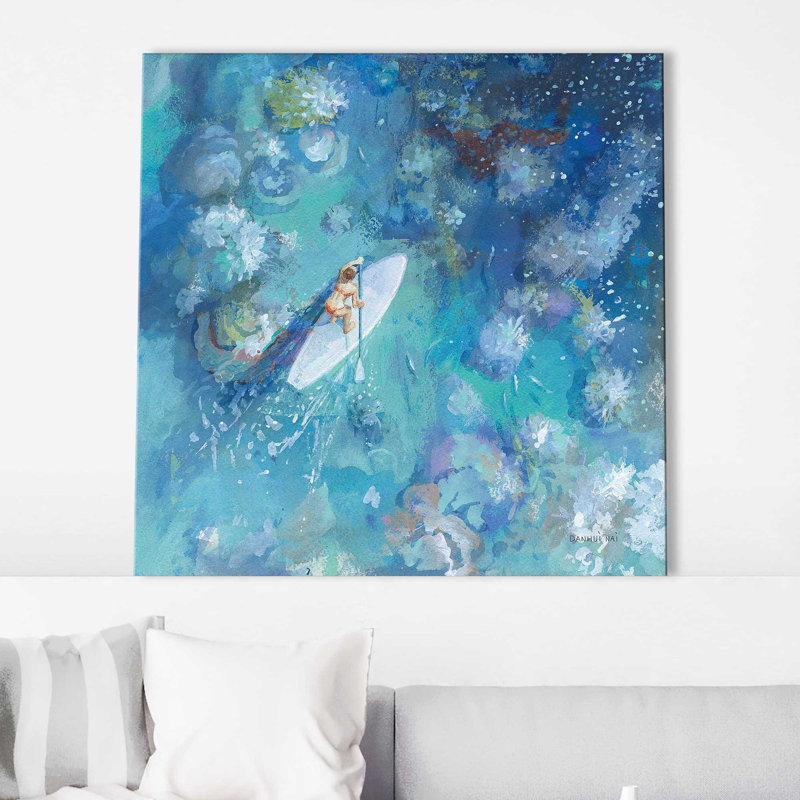 " Paddle Board Exploring I " Acrylic Painting, 24" H x 24" W x 1.5" D, Wrapped Canvas
