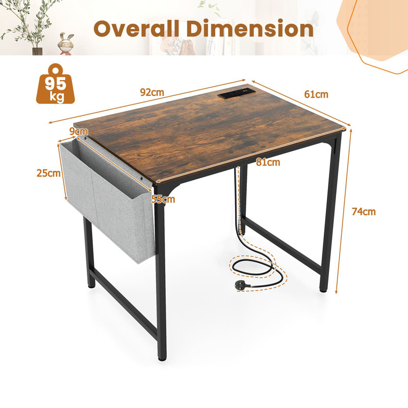 Iron Computer Desk, Brown