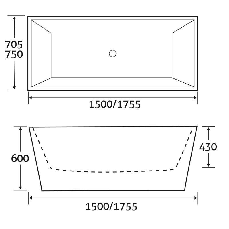 Aliza 1500mm x 705mm Soaking Acrylic Bathtub