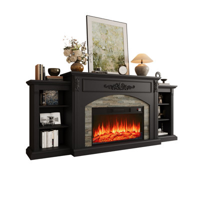 80"W Farmhouse Electric Fireplace Black