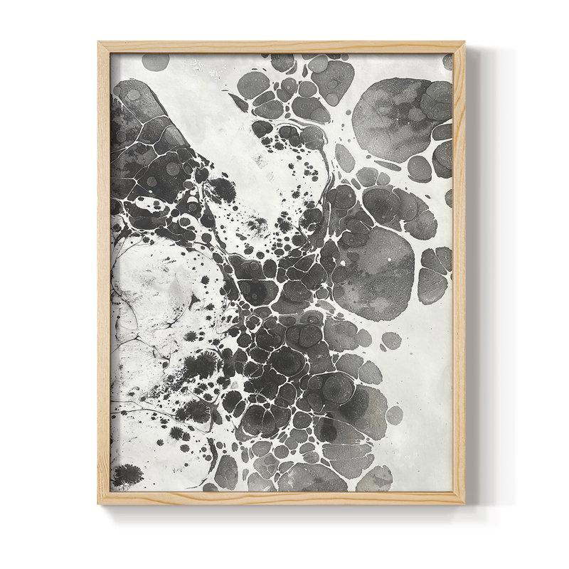 Marbling III Framed Print - Solid Wood, Natural, 15" H x 12" W