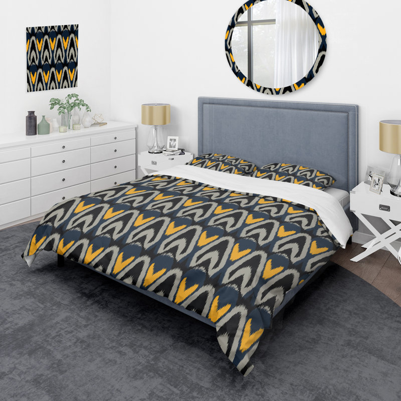 Ensemble de housse de couette à motif noir en tissu Ikat, Housse de couette pour très grand lit et 2 très