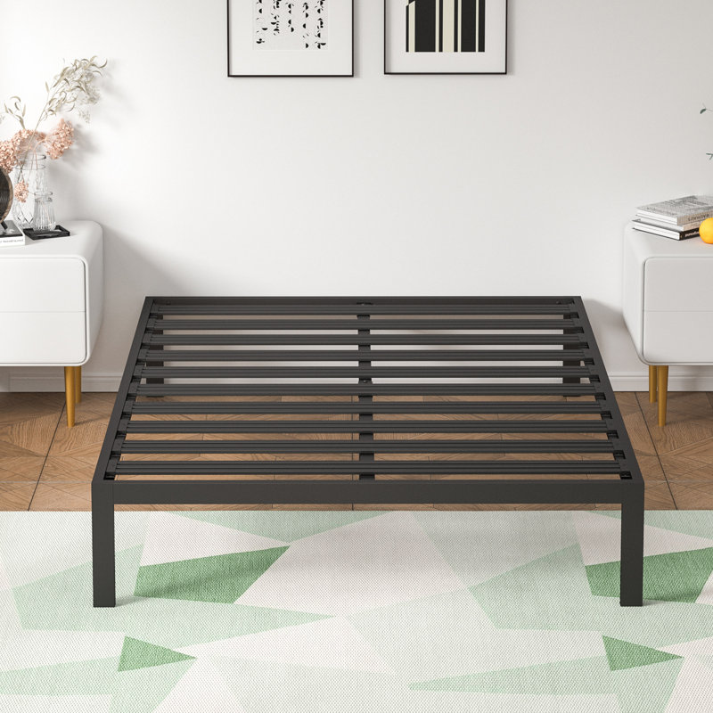 Witherington 14'' Heavy Duty Bed Frame, Noise Free, Strengthen Frame & Slats, Queen, Black