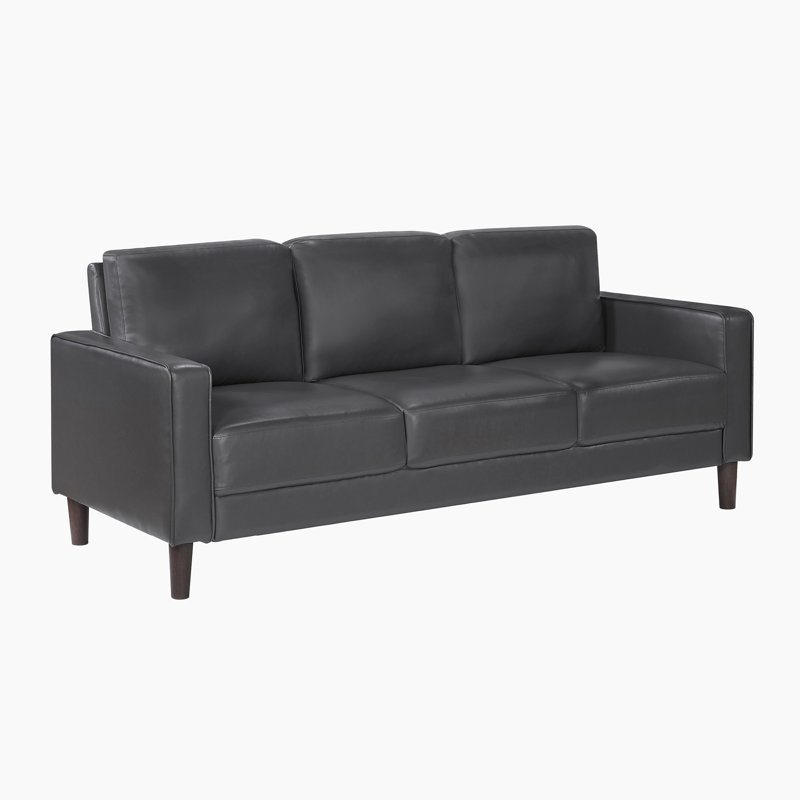 Mitka 77" W Faux Leather Sofa, Dark Gray Faux Leather