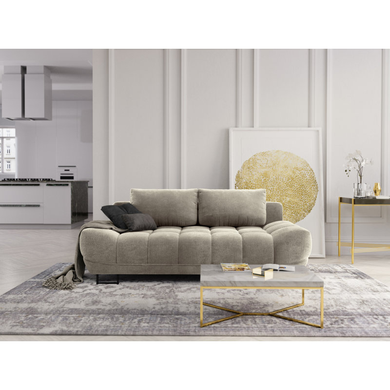 Nicolus 3 Seater Velvet Sofa Bed, Beige