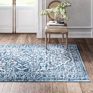 Ingrid Oriental Sky Blue/Light Gray Area Rug