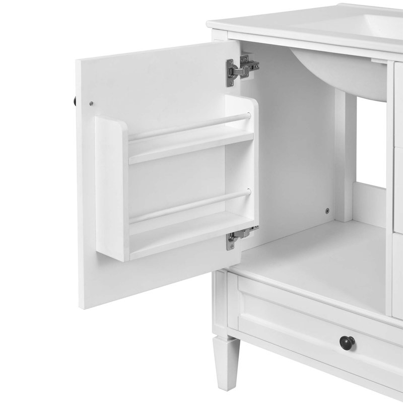 Meuble-lavabo moderne avec lavabo en céramique et plusieurs options de rangement, Blanc