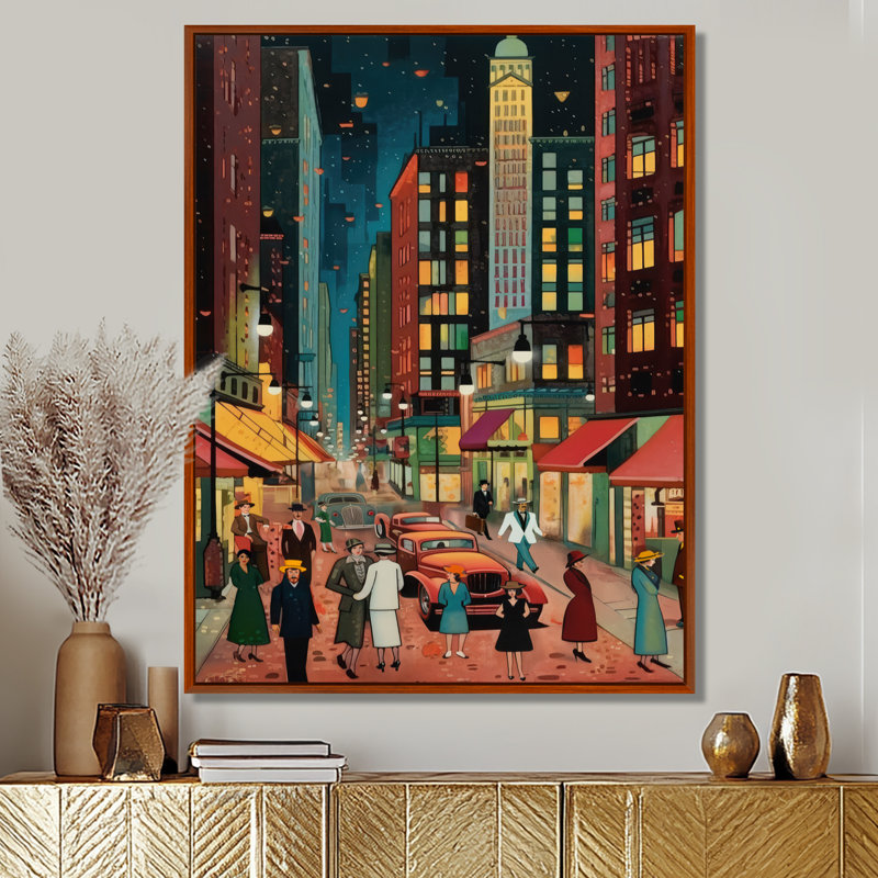 Art déco rétro City Life I - Fashion Woman, art mural encadré, H 32 po x l 16 po x P 1 po, Cadre flottant brun
