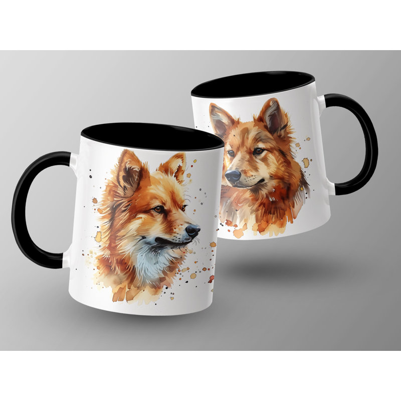 Unique Watercolor Shiba Inu Dog Art Design 11oz Coffee Mug, 2, Black