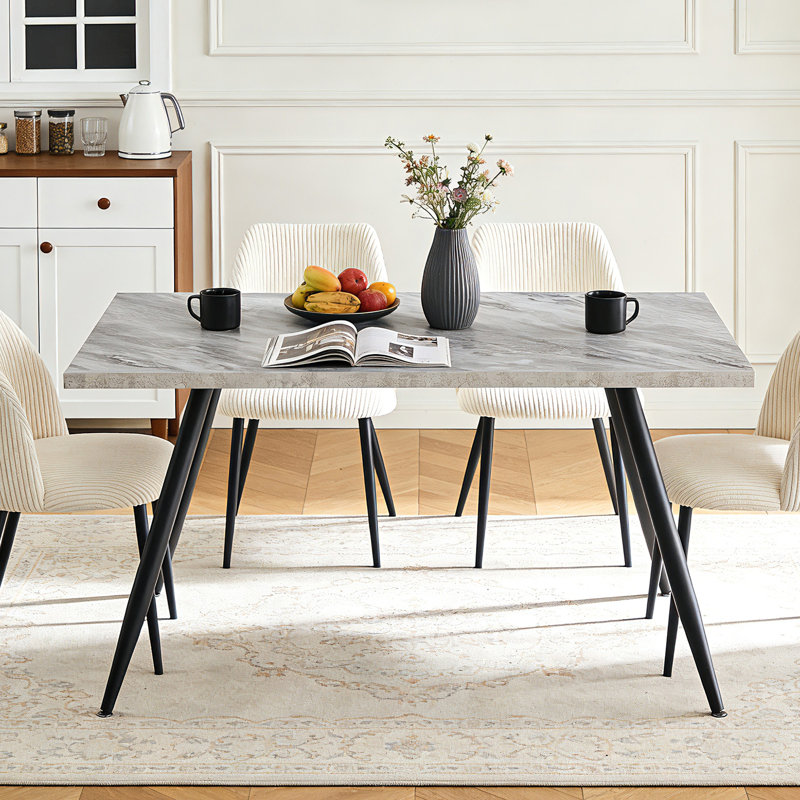Industrial 150 x 90cm 6 Person Heavy Duty Dining Table, White Marble
