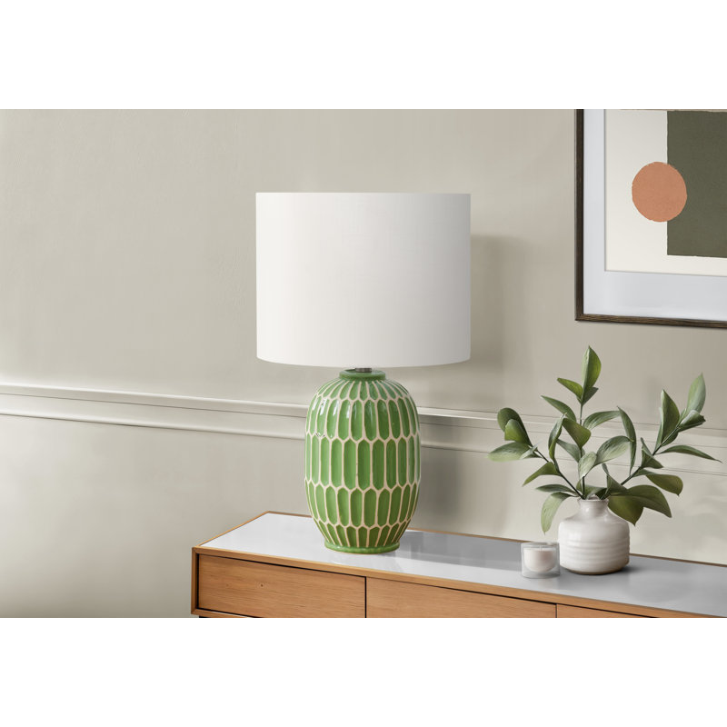 Lighting, h 22 po, lampe de table, céramique, abat-jour ivoire / crème, contemporain, moderne, Vert