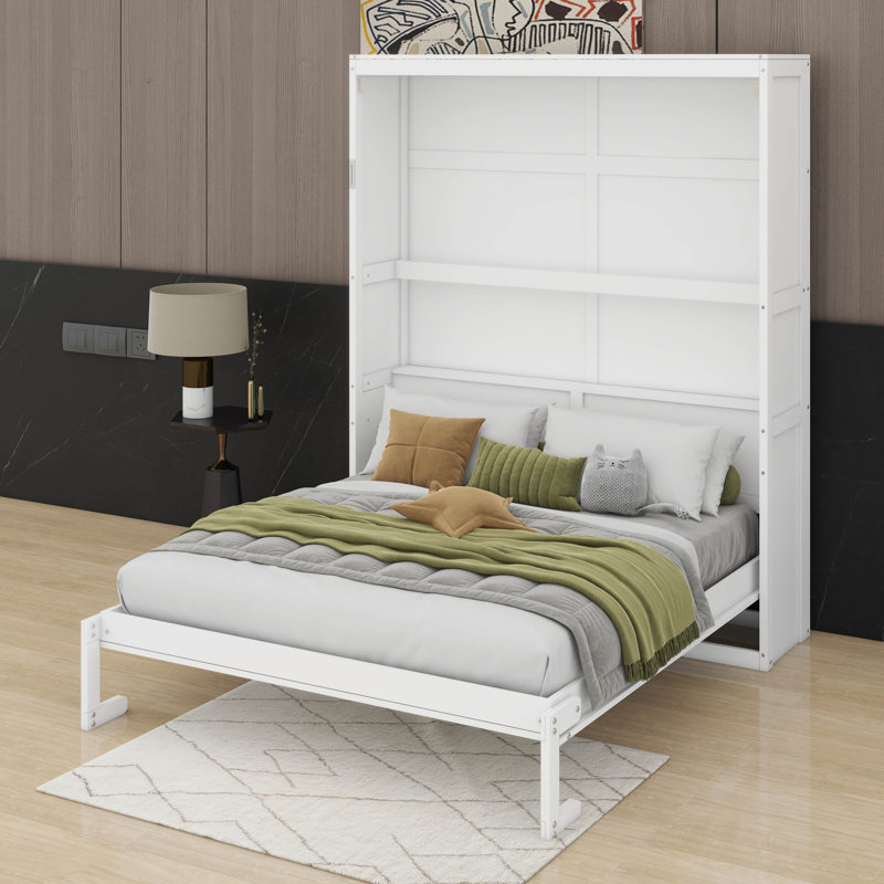 Lit escamotable double avec tablettes