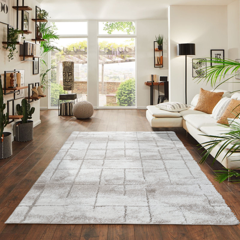 Abhinaya Modern Collection Abstract Ivory/Beige Area Rug, Rectangle 5'2" x 7'3"