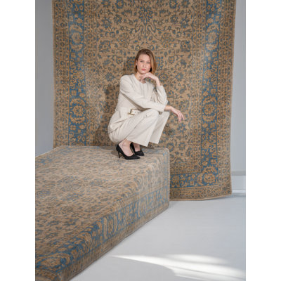 Hand Knotted Loom Wool Eco-Friendly Area Rugs  - 6' x 9', Rectangle, Beige Blue, Oriental Design, High Pile Thick Handmade Anti Skid Area Rugs for Living Room, Bed Room