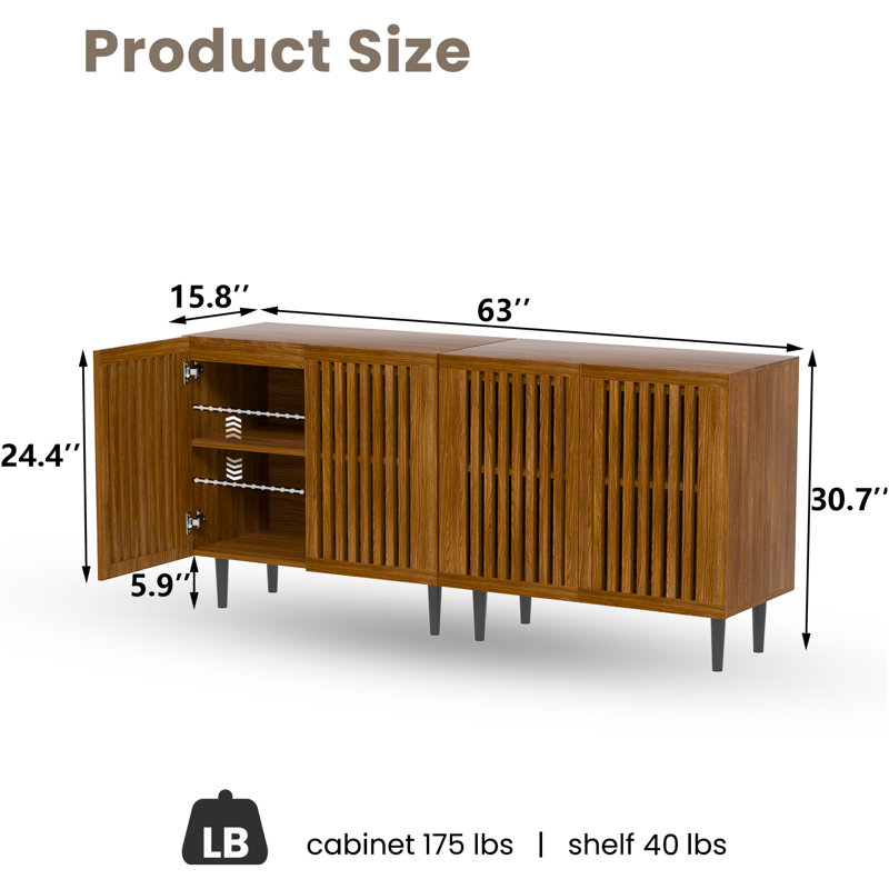 Hessle 4-Door Storage Cabinet with Adjustable Shelves, Sideboard with Large Storage Space for Kitchen, Dining Room, Living Room