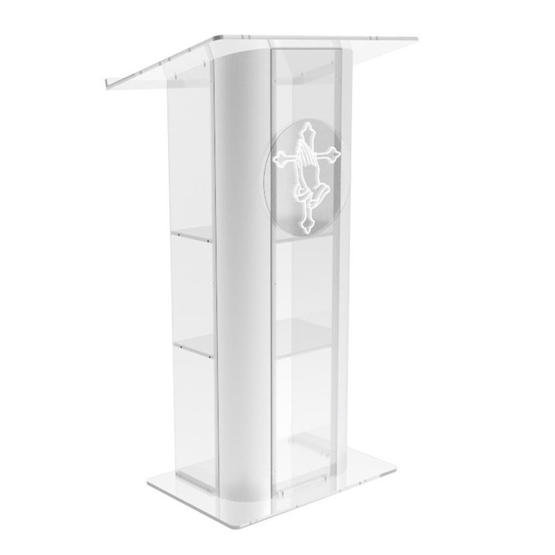 Pupitre en plexiglas en plexiglas transparent assemblé incurvé en acier inoxydable brossé avec pupitre avec pray main 14307 + 12152 - Podium assemblé