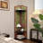 47" Tall Vintage Floral Corner Coat Rack with 3 Shelves & 6 Hooks, Green & Wood Finish