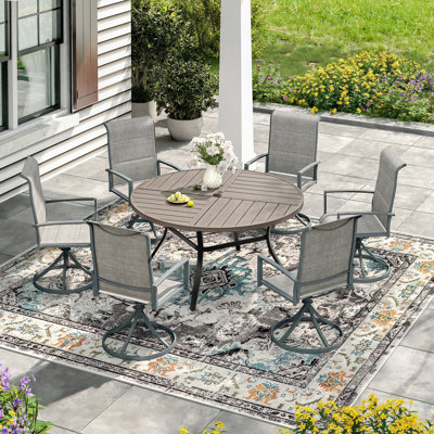 6-Person Outdoor Round Dining Set With Padded Swivel Chair