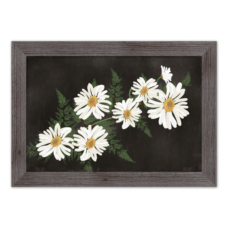 Marguerites sur fond maussade - peinture encadrée, Encadré gris