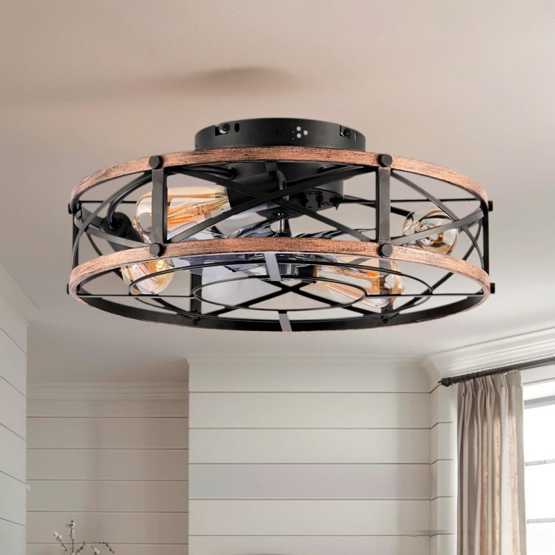 Ensemble de ventilateurs de plafond encastrés en or noir 20 "avec lumières et télécommande