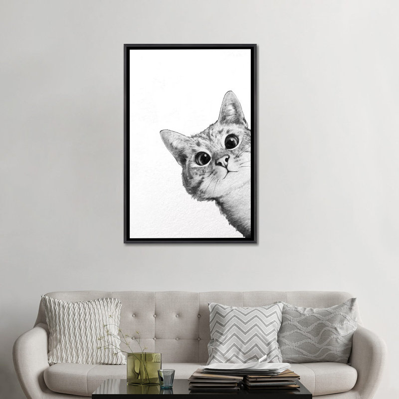 " Sneaky Cat " by Laura Graves, 26" H x 18" W, Picture Framed Canvas, Black