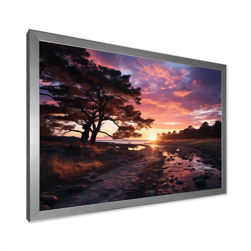 Sunset Twilight By The Lake II - Landscape Sunset Wall Art Living Room, H 30 po x l 40 po x P 1,5 po, Cadre photo argenté