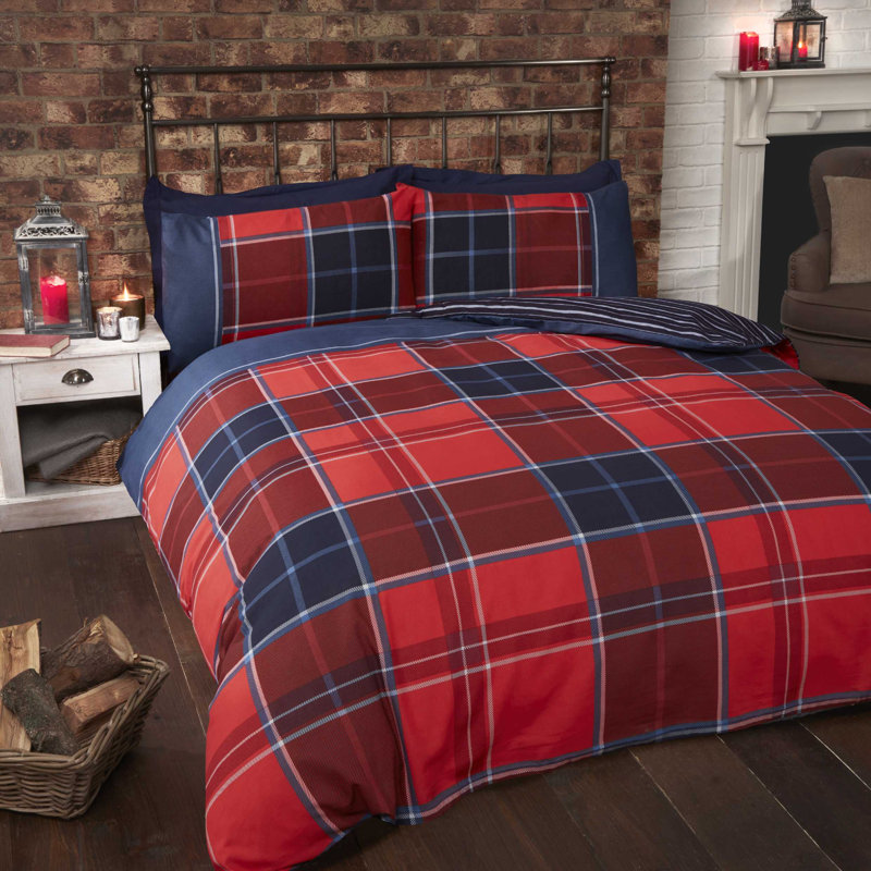 Goodrich Cotton Blend Duvet Cover with Pillowcases Included, Red, Kingsize Duvet Cover + 2 Standard Pillowcases