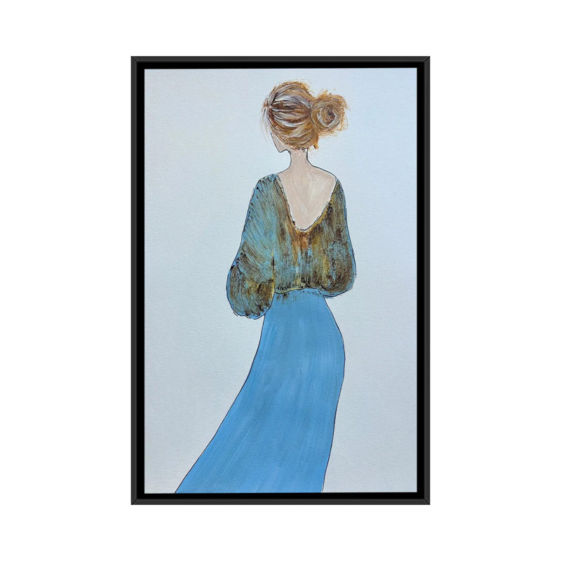 Dame en robe  , Noir, Impression sur toile flottante sans passe-partout, H 26 po x l 18 po