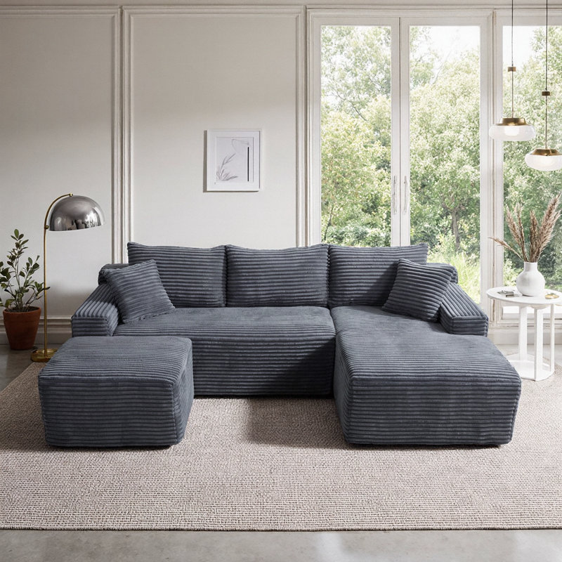 Canapé modulaire en U 94,5 po à assise profonde et sans assemblage, Gray