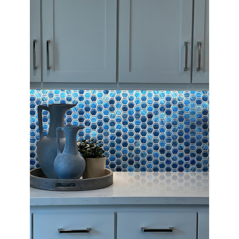 1.2 in. x 1.2 in. Grid Glossy Tile, Blue