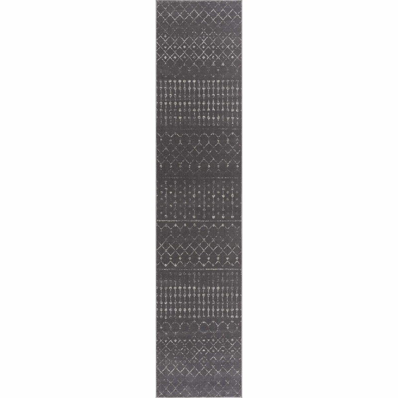 Tapis gris Dounia, Tapis de couloir 2 pi 7 po x 10 pi, Gris foncé