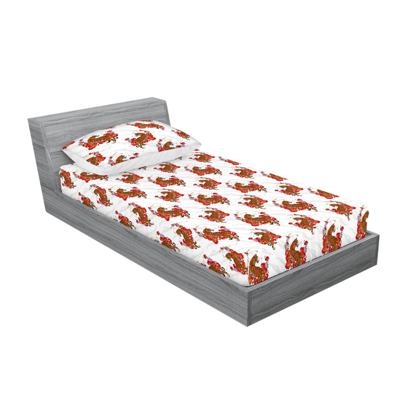 Drap-housse et taie décorative Ambesonne, Ensemble de draps pour lit simple avec 1 taie d'or