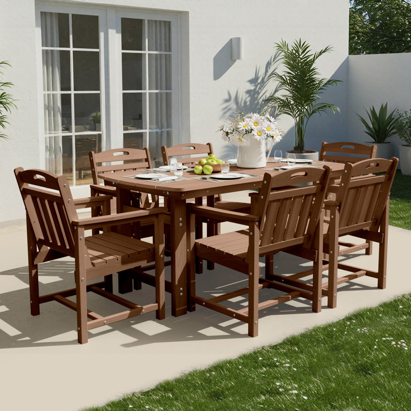 Ensemble de salle à manger rectangulaire 7 pièces pour 6 personnes 59 po avec trou pour parasol, Teck