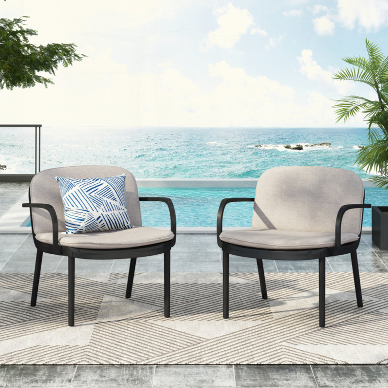 Fauteuil club d'extérieur en PP avec coussin, ensemble de 2
