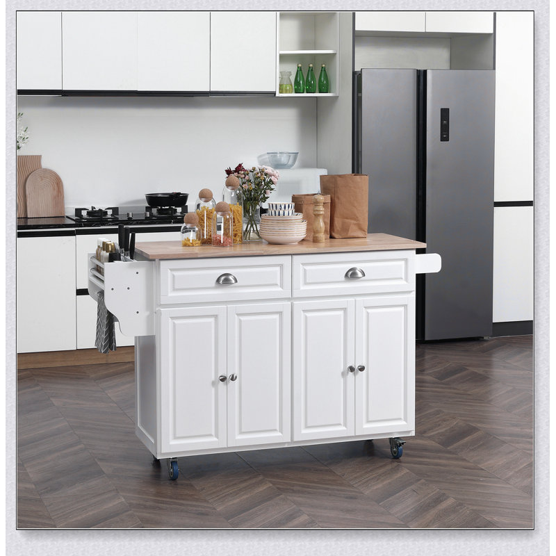 Rolling Kitchen Island with Drop Leaf, White