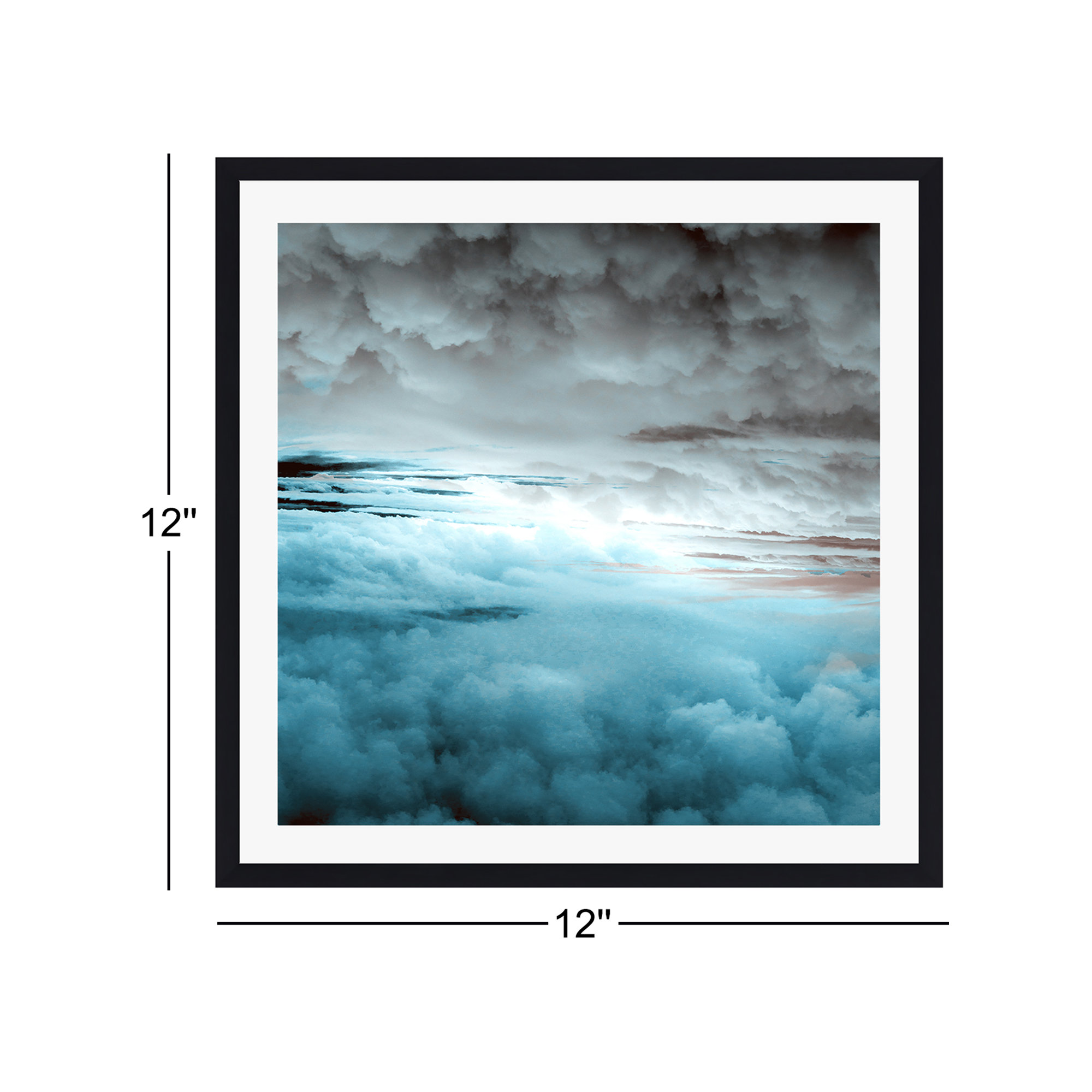 Glacier Painted Clouds by Caleb Troy, 12" H x 12" W x 0.75" D, Yes, Black Single Picture Framed