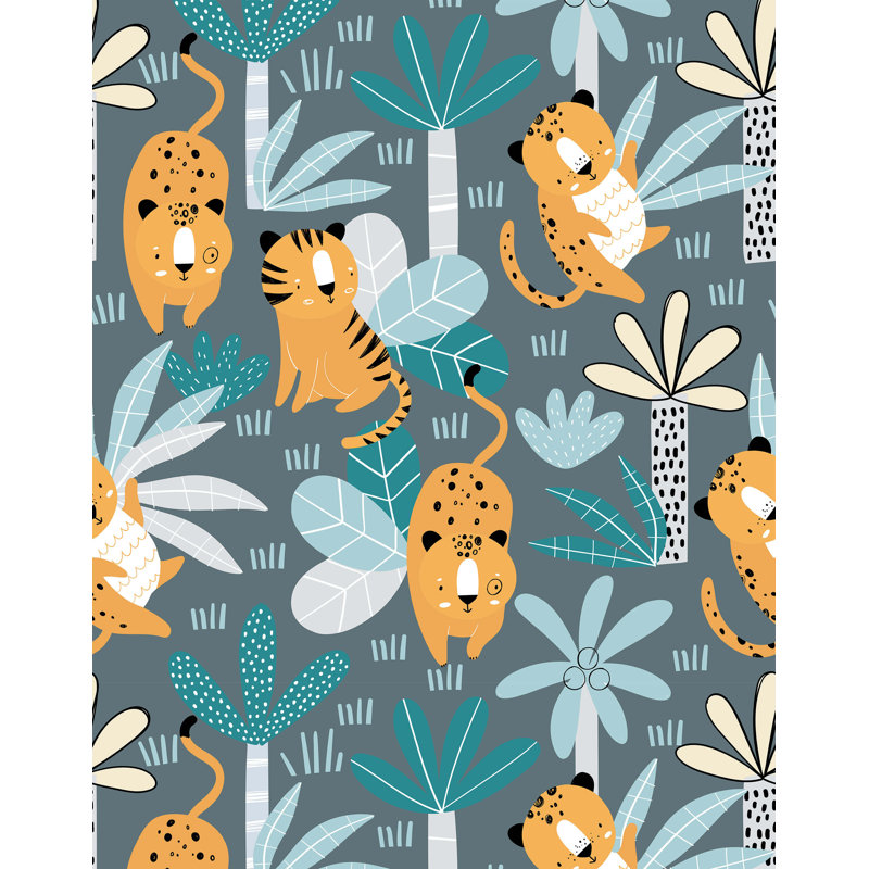 Francys Childrens Tiger And Leopard Wallpaper, Teal
