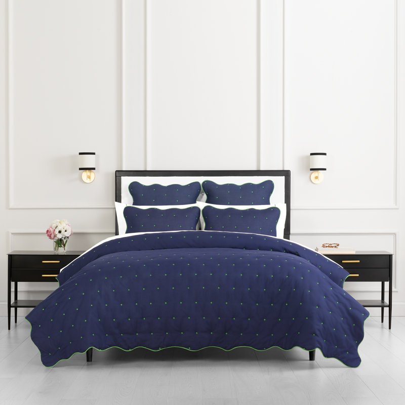 kate spade new york Scalloped Edge Full/Queen Quilt Bedding Set, All Season 3-Piece Set, Navy, Navy, King Quilt + 2 Shams