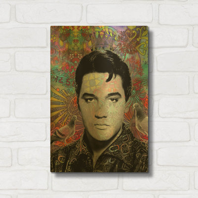 «King Elvis» par Dean Russo, art mural en métal doré, 12 po x 16 po