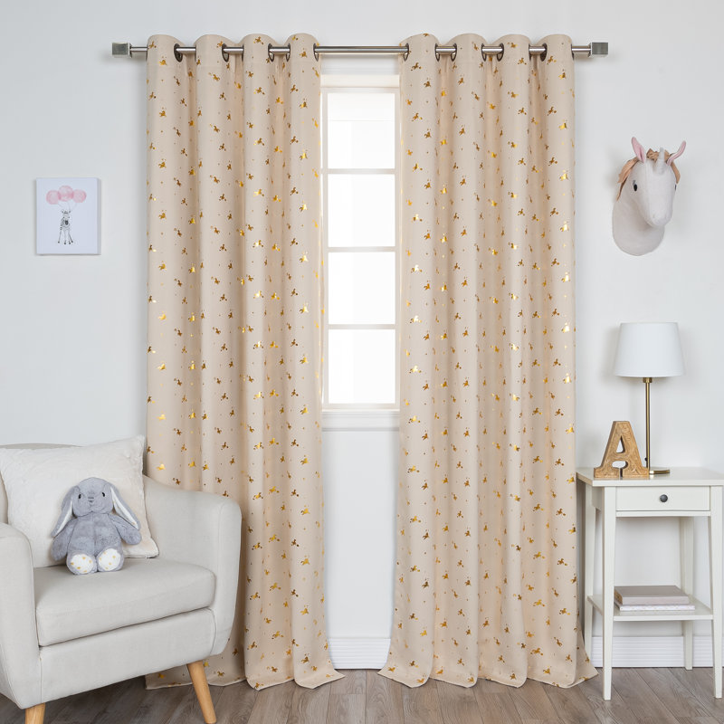 Golden Enchanted Unicorn Polyester Blackout Curtain Pair, 52" W x 63" L, Beige