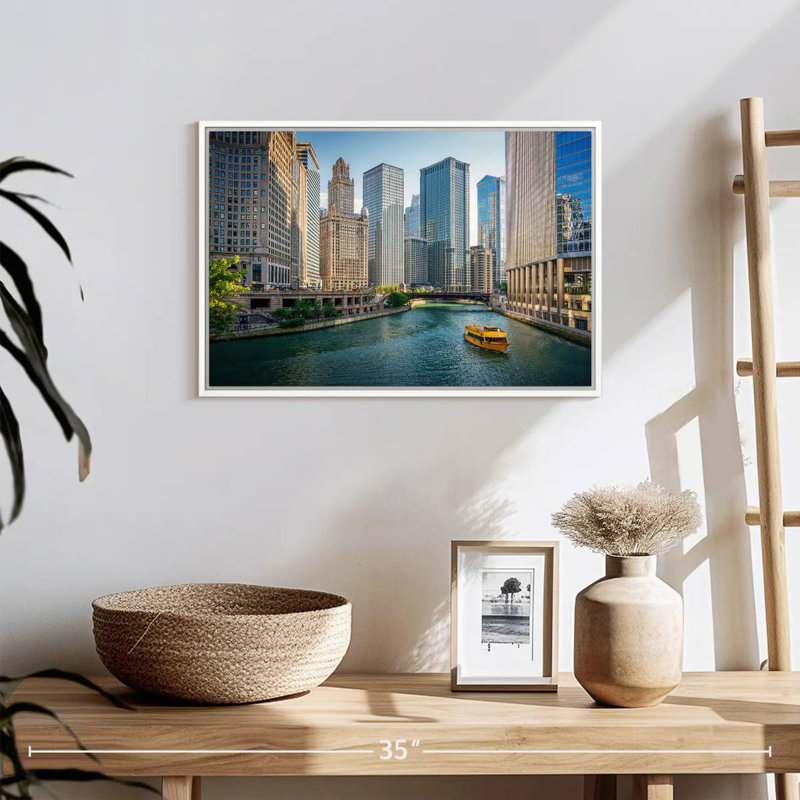 Chicago River Tour Boat, 19 po x 13 po, Cadre flottant blanc