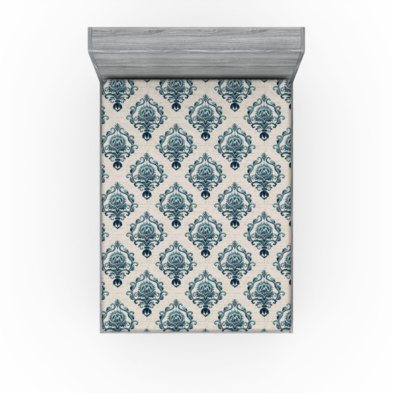 Drap-housse Ambesonne, paquet de 2, Brun clair, bleu pétrole / damas, Drap-housse de taille double