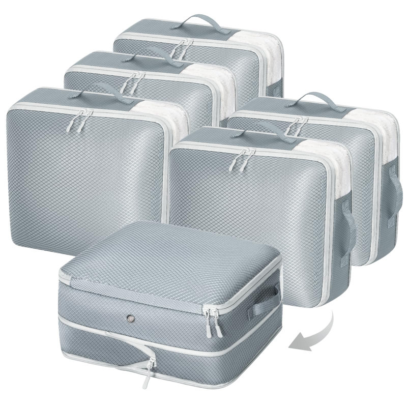 Clothes Storage Bag 6 Pack, 19L Compression Storage Bags,Storage Organizer With Window Handle, Space Saver Storage Bags With Zipper, Grey